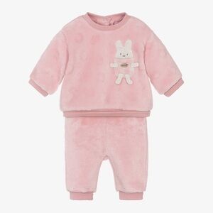 Mayoral Newborn - Baby Girls Pink Faux Fur Bunny Tracksuit